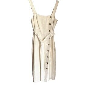 ANTONIO MELANI DRS Belinda Stripe Wide Strap Ivory Pin Striped Dress W/Belt Sz 6